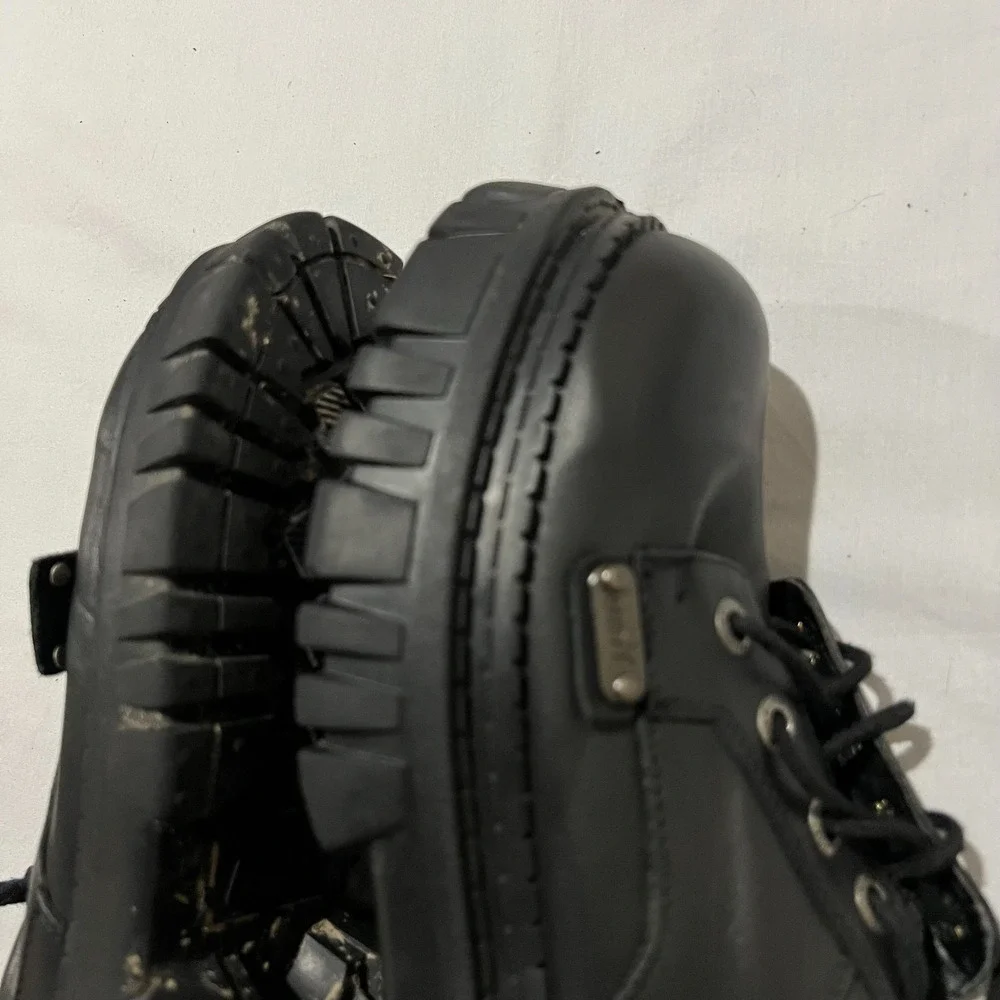Unif Womens Black Leather Round Toe Lace Up Low Top Chunky Platform Shoes Sz 8